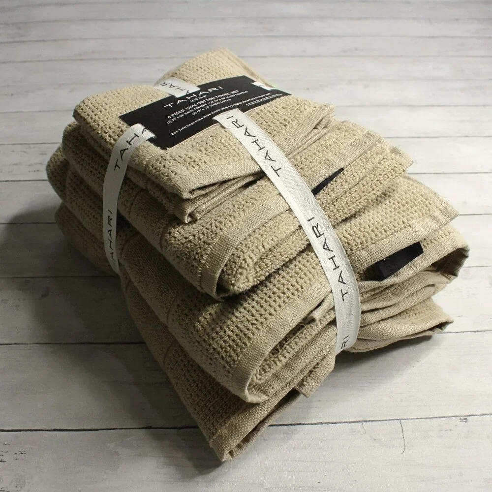 Tahari Bath Towel Set 100% Cotton Beige Hand Towels Washcloth 6 Piece